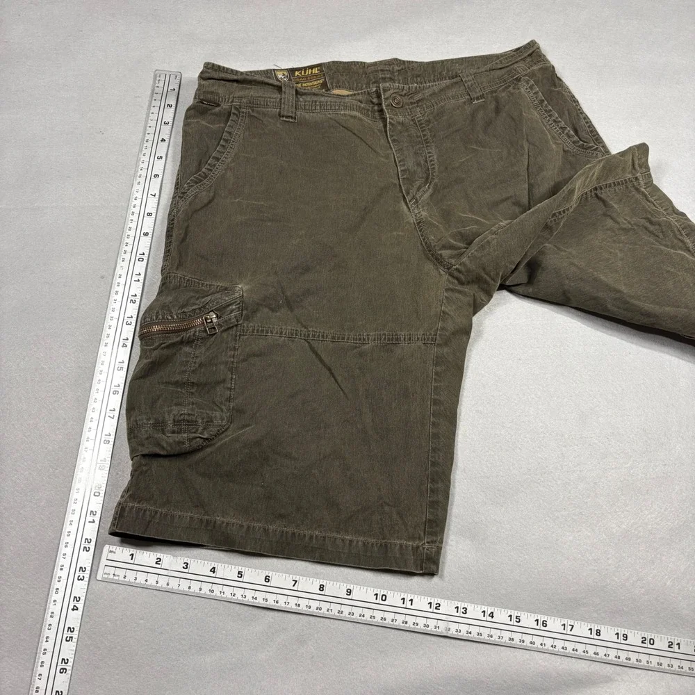 Kuhl Crag Series Mens 36 Cargo Shorts Olive Green Canvas Hiking Utility Outdoor